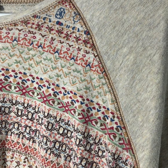 SO blue sigrid olsen VTG Y2K raglan slv cotton crop top boho geo multi color 2X - Picture 7 of 13